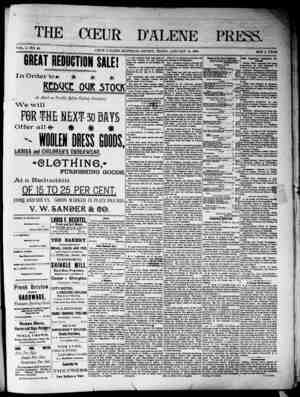 The Coeur d'Alene Press Newspaper January 14, 1893 kapağı