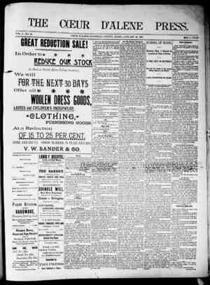 The Coeur d'Alene Press Newspaper January 28, 1893 kapağı