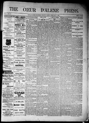 The Coeur d'Alene Press Newspaper February 4, 1893 kapağı