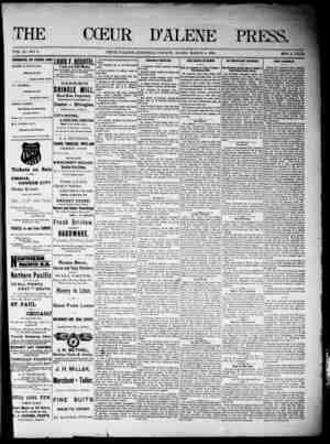 The Coeur d'Alene Press Newspaper March 4, 1893 kapağı