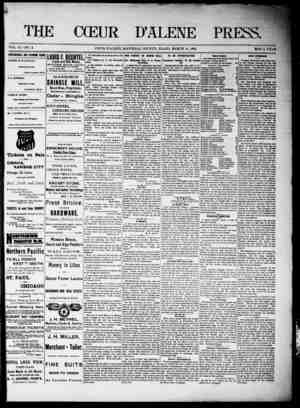 The Coeur d'Alene Press Newspaper March 11, 1893 kapağı