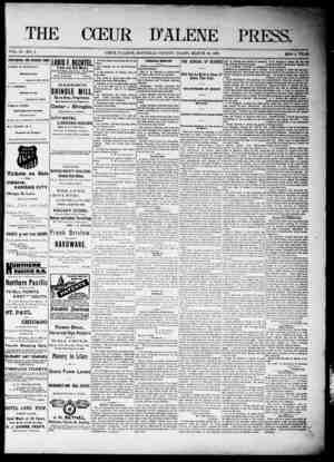 The Coeur d'Alene Press Newspaper March 18, 1893 kapağı