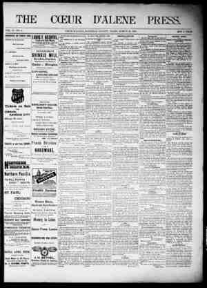 The Coeur d'Alene Press Newspaper March 25, 1893 kapağı
