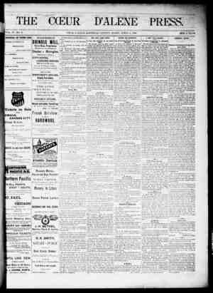 The Coeur d'Alene Press Newspaper April 8, 1893 kapağı