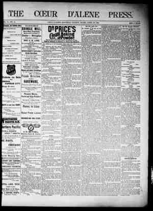 The Coeur d'Alene Press Newspaper April 29, 1893 kapağı