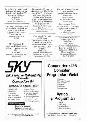    Az kullanılmış teyp, kaset, (kullanım kitapçısı olursa Joystick ile) Sinclair-ZX Spectrum bilgisayar arıyorum. Can Bican