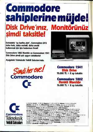    lay m. Commodore ELEKTRÖNİK SANAYİ VE TİCARET A.5, Yetiili Satıcıları Evinizdeki “su harika alet”, Commodore 64'ü daha...