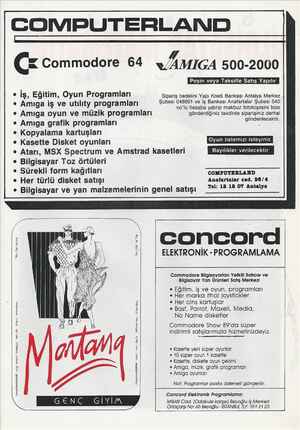    COMPUTERLAND CK Commodore 64 ç/AMIGA 500-2000 o lş, Eğltlm, Oyun Programlal'l Sipariş bedelini Yapı Kredi Bankası Antalya
