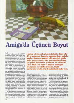    Amiga'da Üçüncü Boyut Her ne kadar sözü edilen AMIĞA programların pek çoğu 3D ve ani- masyon özelliklerinin her ikisini de