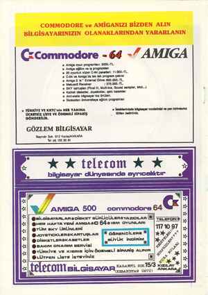  COMMODORE ve AMİGANIZI BİZDEN ALIN BİLGİSAYARINIZIN OLANAKLARINDAN YARARLANIN Gzcommodore - 64 -/ AMIĞGA * Amiga oyun...