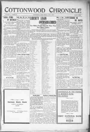 Cottonwood Chronicle Newspaper November 2, 1917 kapağı