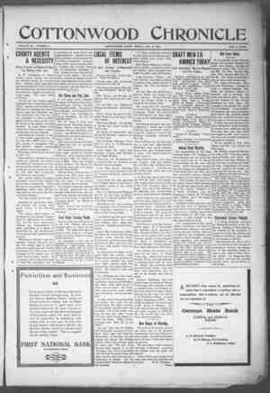 Cottonwood Chronicle Newspaper January 11, 1918 kapağı