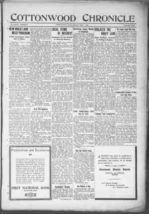 Cottonwood Chronicle Newspaper February 1, 1918 kapağı