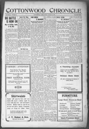 Cottonwood Chronicle Newspaper March 29, 1918 kapağı