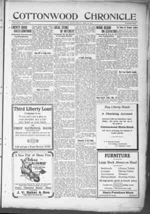 Cottonwood Chronicle Newspaper April 26, 1918 kapağı