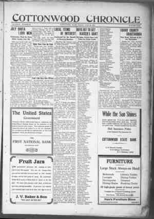 Cottonwood Chronicle Newspaper June 28, 1918 kapağı