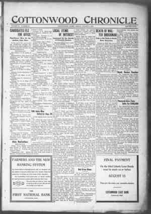 Cottonwood Chronicle Newspaper August 9, 1918 kapağı
