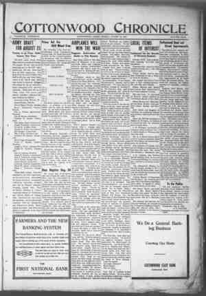 Cottonwood Chronicle Newspaper August 16, 1918 kapağı