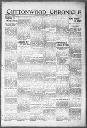 Cottonwood Chronicle Newspaper February 14, 1919 kapağı