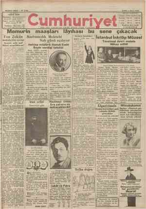 Cumhuriyet Gazetesi 1 Mart 1929 kapağı