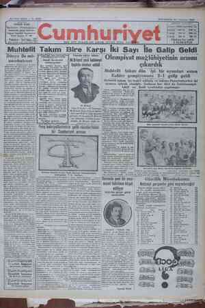 Cumhuriyet Gazetesi 29 Temmuz 1929 kapağı