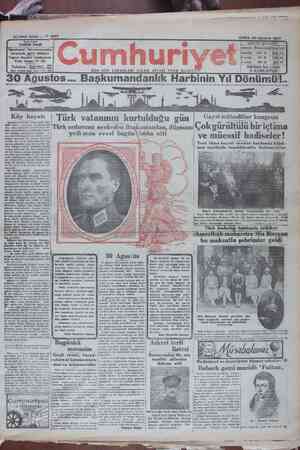 Cumhuriyet Gazetesi 30 Ağustos 1929 kapağı