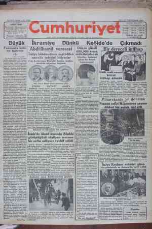 Cumhuriyet Gazetesi 12 Kasım 1929 kapağı