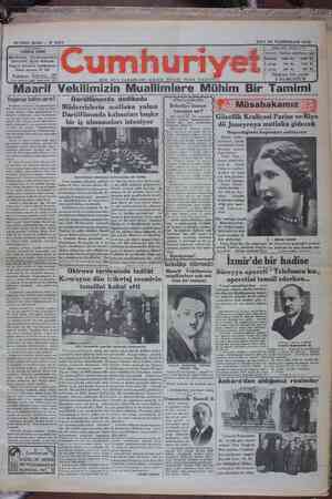 Cumhuriyet Gazetesi 26 Kasım 1929 kapağı