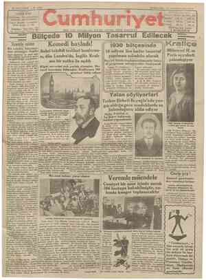 Cumhuriyet Gazetesi 22 Ocak 1930 kapağı