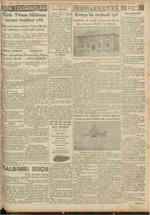  9 Hazlrsn 1930 S... Camhartyet SON TELGRAFLAR Türk Ynnan itilâfının imzası teahhur etti Itilâfname imza edilirse Yunan...