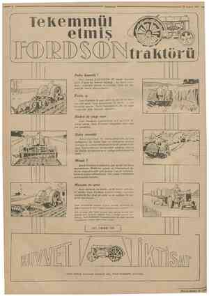  « 8 r TeRemmül Camhartyet 26 Haziran 1930 etmiş Daha kuvvetli ! traktortt Yenı model FORDSON 30 beygir kuvveti v^rîr. F.akat