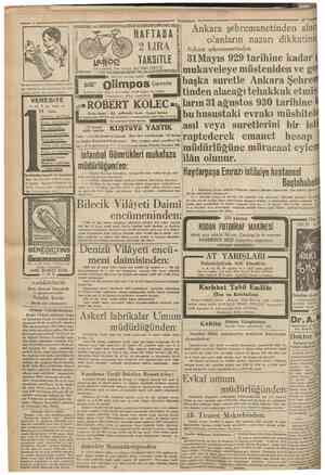  Cumhuriyet 29 Temmuz 1930 HAFTADA 2L1RA Aures İstanbuL Yeni Postane Reji Sokak MEKJKÇt ! >^^»> * > *^g^ Ankara...