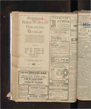  = 8 Cumh"~'"a* 1930 BILCÜMLE F O R D MAMULÂTI FIATLARıNDA TENZÎLÂT fabrikasının Istanbul'da bir şube açmasından beklenîlen