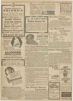  '•Cumhurîyet 2 Kânunusani iasarrufyanuş zasamjfavr* «AOICMOTEî Gülhane cilt seririyatı sabık başmuavini COLUMBİA FABRİKASININ