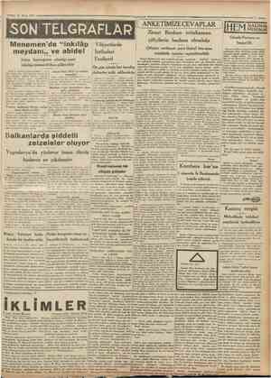  10 Mart 1931 Cumhuriyet SON TELGRAFLÂR Menemen'de "inkılâp meydanı,, ve abide! Irtica bayrağınm almdığı cami inkılâp müzesi