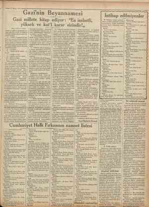  21 Nisan 1931 Cumhuriyet' Gazi'nin Beyannamesi Gazi millete hitap ediyor: "En isabetli, yüksek ve kat'î karar sizindir!,,...