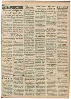  '12Temmuz 1931 'Cumhuriyet ON TELGRAFLAR Matbuat hürriyeti ve muhalif gazeteler «rSizi susturmak zararlı olur,...