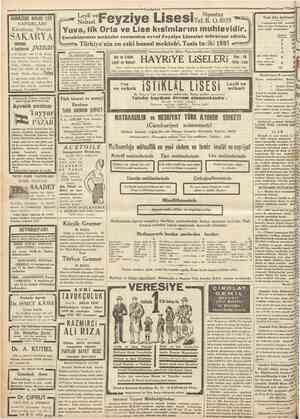  6= =3 Tesrinievvel 1931 SADIKZADE BıKADt LER VAPURLARI SAKARYA 4 teşrinievvel PCIZÛV giinö akşamı saat 1? de Sirkeci...