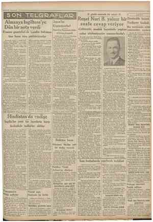  B30 Tesrinisant I931« "Cumhuriyet SON Fransız gazeteleri de Londra Berün 29 (A.A.) Londra'daki Alman sefiri, hükumeti...