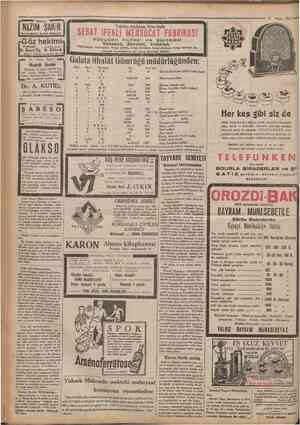  ^Ğumharîvei 8 Nîsan 1932 NÂZIM ŞAK R I [Dr. EsatPş. Dr. Şükrül »•• Dr. Ihsan Samı Doktor : ıvrupadan avdet etmiştir. | .Göz