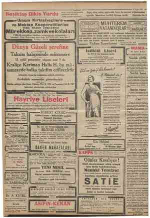  Beşiktaş Dikiş Yurdu TÜRK MAARiF CEMİYETİNİN 8 Camhttriyei 13 Eylul 1932 isi 15 eylul perşembe günü umuma açılacaktır. Talebe
