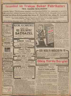  25 Eylul 1932 Titrk Anonim Şirketinden: Alpullu Şeker Fabrikasının İstanbul depolarından kristal toz, sandıkta ve çuvalda küp