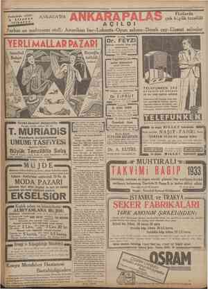  "Camhuriyet Teşrînîsani 1932' Fevkalâde odalar itibaren ANKARA'DA ANKARAPALAS ırîkan bar Lokanta Oyun sal Fiatlarda çok büyük