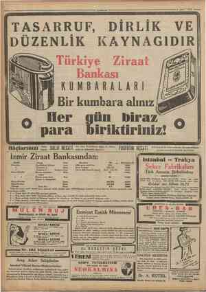  TASARRUF, DİRLİK VE AYNAG1D1R DÜZENL1K Türkiye Ziraat Bankası KUMBARALARI Bir kumbara alınız Her gıııı bıraz para...