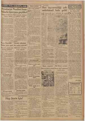 21 Hazîrân 1933 SON TELGRAFLAO İ Bana kalırsa Camhariyet '• HAVACILIK Avusturya Nazileri bomO balarla taarruza geçtiler! r