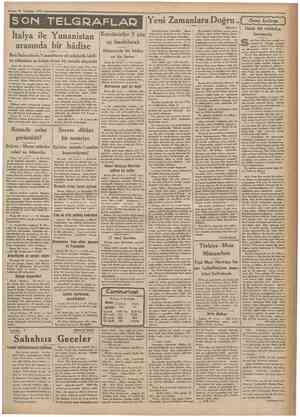  30 Temmuz 1933 Cttmhuriyet' SON TELGRAFLAR Yeni Zamanlara Doğru.. Italya iJe Yıınanistan arasında bir hâdise Bazı...