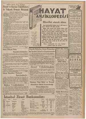  30 lemmuz Ziraat ve Baytar Fakülteieıi le Yüksek Orman Mektebi Xayıt ve kabul şartları 1933 ders senesi için Ankara «Yüksek