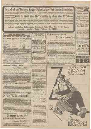  12 Ağustos 1933 ' Ct/itıhuviyd' Istanbul ve Trakya Şeker Fabrikaları Türk Anonİm Şirketinden: Fabrîkamızda çıkarılmaga...