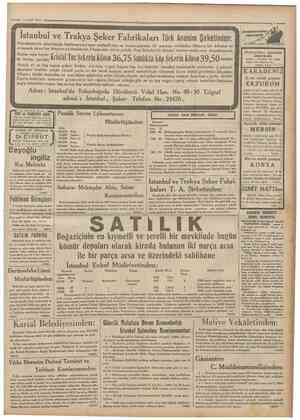    — 2 Eylül 1933 İstanbul ve Trakya Şeker Fabrikaları Türk Anonim Şirketinden: sim si çıkarılm. üz Mek veya ü ta teslim...