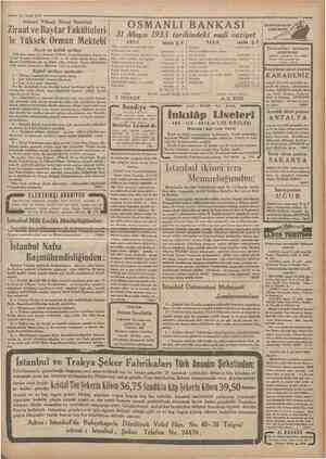  13 Eylul Ziraat ve Baytar Faktiltelerile Yüksek Orman Mektebi Kayıt ve kabul şartları 1933 ders senesi için Ankara «Yüksek
